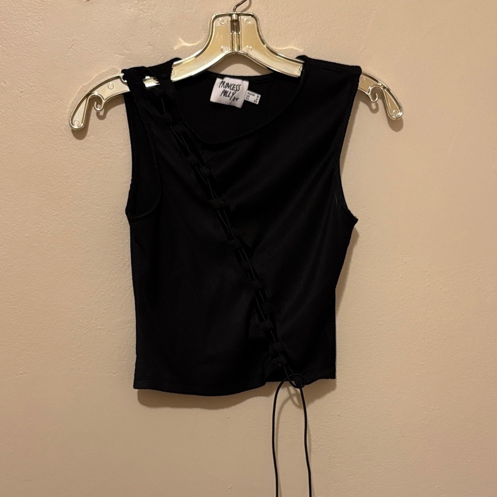 Princess Polly Black Tank Top with Lace-Up Detail